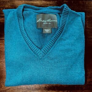 EDDIE BAUER GORP AMERICANA CASHMERE MENS SWEATER VNECK BLUE XL